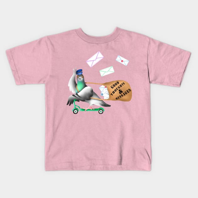 Pigeon Express (Mauve Background) Kids T-Shirt by illucalliart